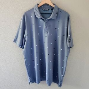 Travis Mathew Polo Shirt Size XXL Blue Novelty Print Pima Cotton Blend *Logo*